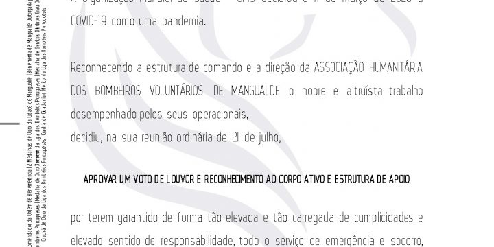 VOTO DE LOUVOR E RECONHECIMENTO AO CORPO ATIVO