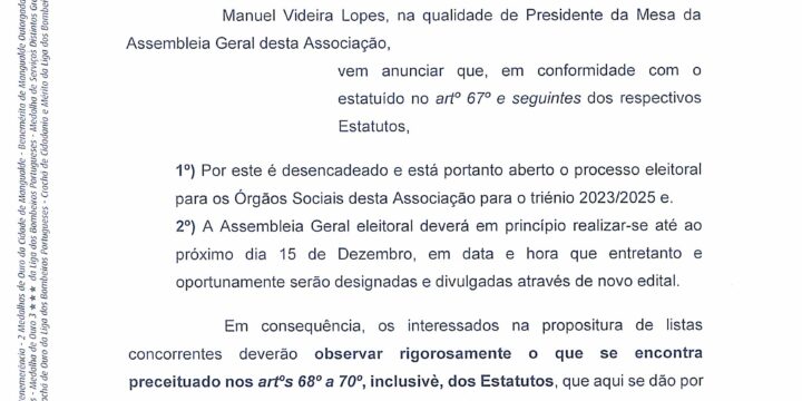 EDITAL – Eleição dos Órgãos Sociais